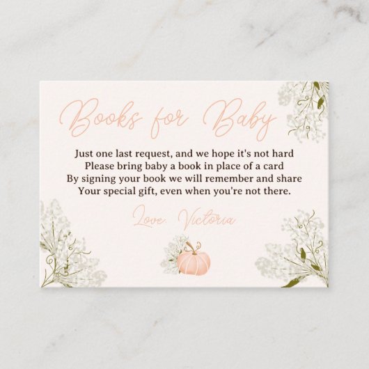 Pink pumpkin floral books for baby shower begleitkarte (Vorderseite)