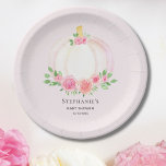 Pink Pumpkin Floral Fall Girl's Baby Shower Pappteller<br><div class="desc">Ihre Familie und Ihre Freunde werden diese hübschen Baby-Dusche Teller Liebe. Sie sind mit hübschen Aquarellen aus rosa Kürbissen,  Rose und grünem Blattwerk auf einem hellrosa Hintergrund dekoriert. Einfach angepasst. Original Wasserfarbe © Michele Davies.</div>