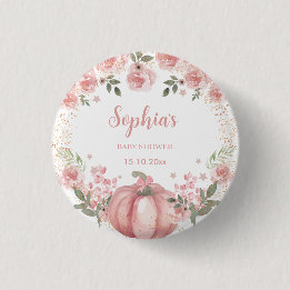 Pink Pumpkin Floral Girl Babydusche Button