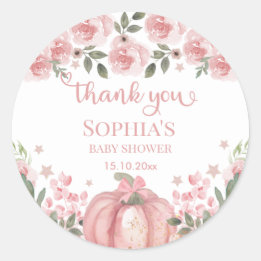 Pink Pumpkin Floral Girl Babydusche Danke Runder Aufkleber