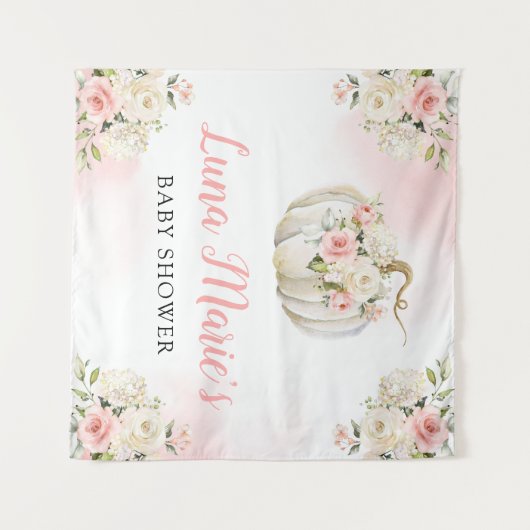 Pink Pumpkin Floral Girl Babydusche Hintergrund Wandteppich (Vorderseite (Horizontal))