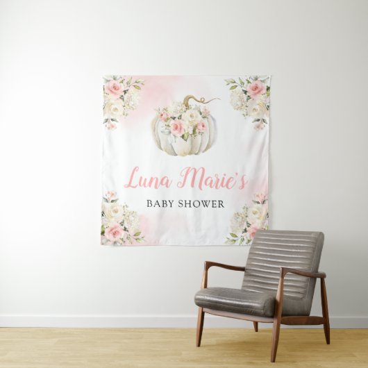 Pink Pumpkin Floral Girl Babydusche Hintergrund Wandteppich (Beispiel)