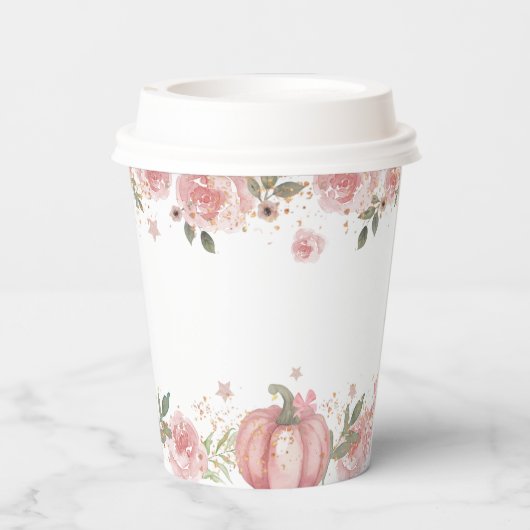 Pink Pumpkin Floral Girl Babydusche Papiertasse Pappbecher (Rückseite)