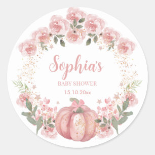 Pink Pumpkin Floral Girl Babydusche Runder Aufkleber