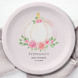 Pink Pumpkin Floral Girl's Fall Baby Shower Pappteller