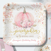 Pink Pumpkin Floral Gold Glitzer Girl 1. Geburtsta Pappteller