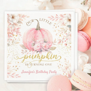 Pink Pumpkin Floral Gold Glitzer Girl 1. Geburtsta Serviette