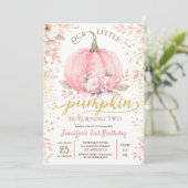 Pink Pumpkin Floral Gold Glitzer Girl Einladung (Stehend Vorderseite)