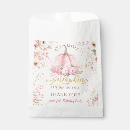 Pink Pumpkin Floral Gold Glitzer Girl Geschenktütchen (Vorderseite)