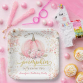Pink Pumpkin Floral Gold Glitzer Girl Pappteller (Party)