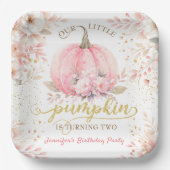 Pink Pumpkin Floral Gold Glitzer Girl Pappteller (Vorderseite)
