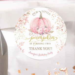 Pink Pumpkin Floral Gold Glitzer Girl Runder Aufkleber
