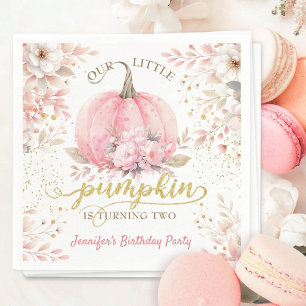 Pink Pumpkin Floral Gold Glitzer Girl Serviette