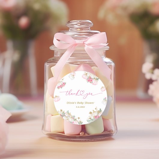 Pink Pumpkin Floral Vielen Dank Runder Aufkleber
