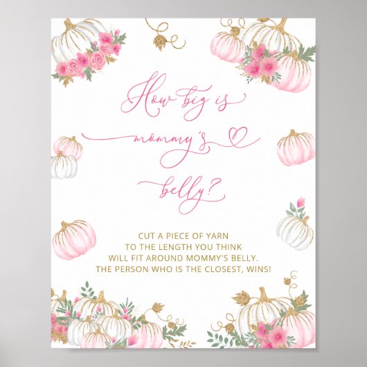 Pink Pumpkin Floral Wie groß ist Mama's Bauch Poster (Vorne)