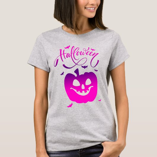 Pink Pumpkin Funny Face Halloween T-Shirt (Vorderseite)