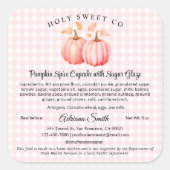 Pink Pumpkin Gingham Bakery Hütte Food Label Quadratischer Aufkleber (Vorderseite)