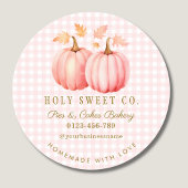 Pink Pumpkin Gingham Bakery Runder Aufkleber
