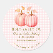 Pink Pumpkin Gingham Bakery Runder Aufkleber (Vorderseite)