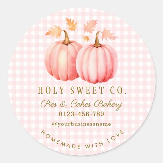 Pink Pumpkin Gingham Bakery Runder Aufkleber (Vorderseite)