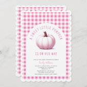 Pink Pumpkin Gingham Kariert Baby Girl Baby Dusche Einladung (Vorne/Hinten)