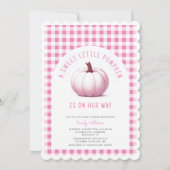 Pink Pumpkin Gingham Kariert Baby Girl Baby Dusche Einladung (Vorderseite)