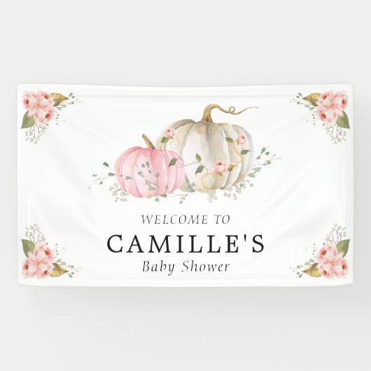 Pink Pumpkin Girl Baby Dusche Party Banner (Horizontal)