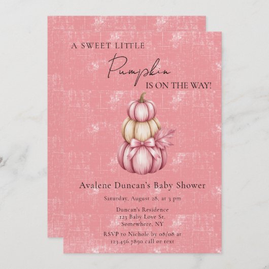 Pink Pumpkin Girl Babydusche Einladung (Vorne/Hinten)