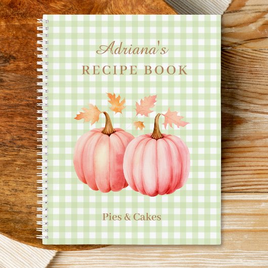 Pink Pumpkin Green Gingham Bäckerei Rezept Notizblock