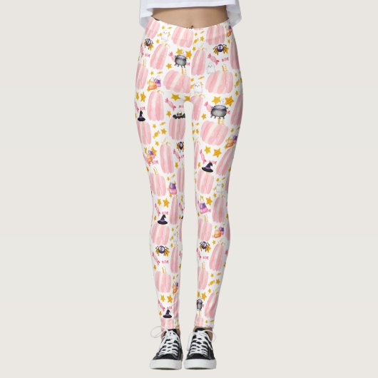 Pink Pumpkin Halloween Leggings (Vorderseite)