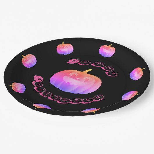 Pink Pumpkin Halloween Pappteller (Schrägansicht)