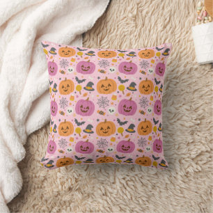 Pink Pumpkin Halloween Pattern Kissen