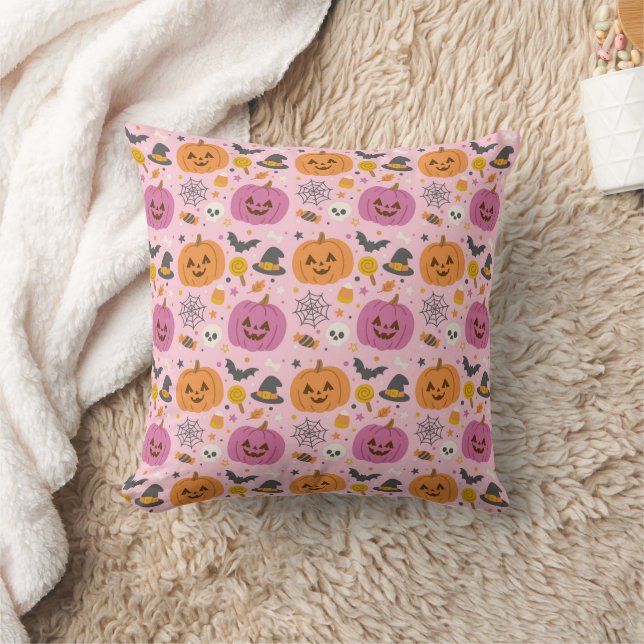 Pink Pumpkin Halloween Pattern Kissen (Decke)