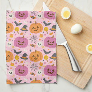 Pink Pumpkin Halloween Pattern Küchentuch