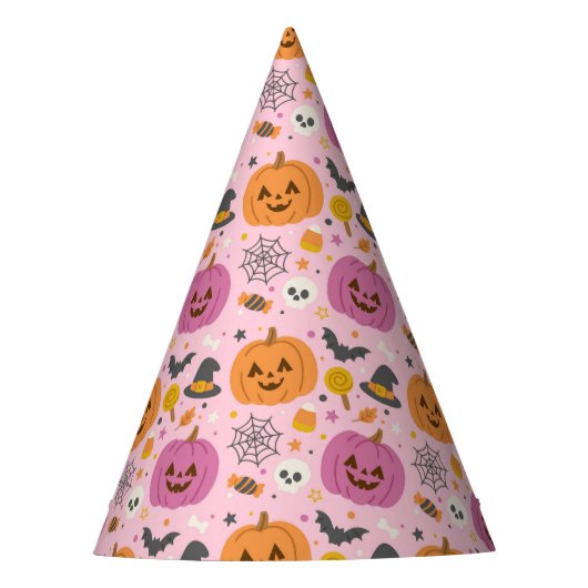 Pink Pumpkin Halloween Pattern Party Hat Partyhütchen (Vorderseite)