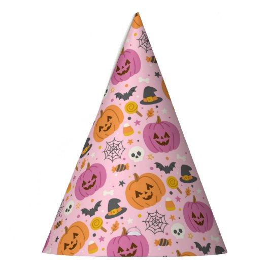 Pink Pumpkin Halloween Pattern Party Hat Partyhütchen (Links)