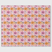Pink Pumpkin Halloween Pattern Wrapping Paper Roll Geschenkpapier (Flach)