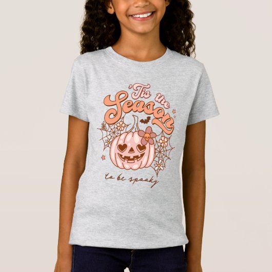 Pink Pumpkin Halloween Retro Hippie Name Girls' T-Shirt (Vorderseite)