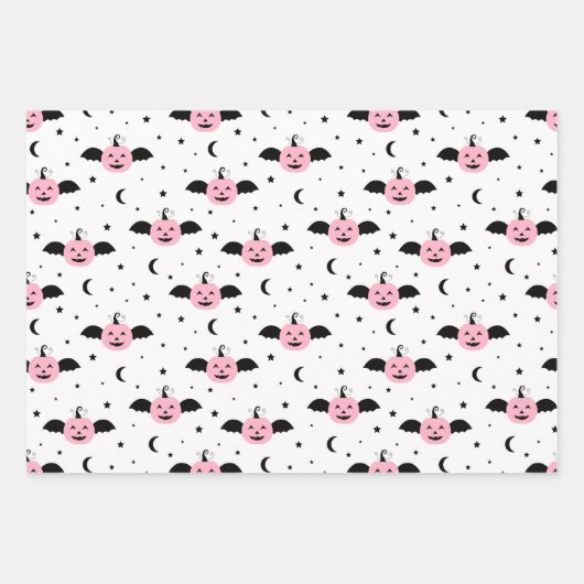 PINK PUMPKIN HALLOWEEN UND FALL PATTERN GESCHENKPAPIER SET (Vorderseite 3)