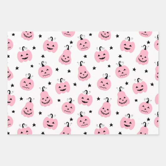 PINK PUMPKIN HALLOWEEN UND FALL PATTERN GESCHENKPAPIER SET (Vorderseite 2)