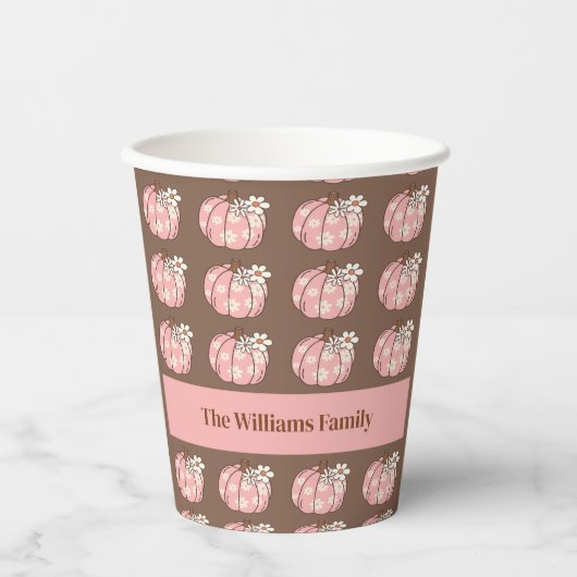 Pink Pumpkin Harvest Erntedank Dinner Paper Cup Pappbecher (Vorderseite)