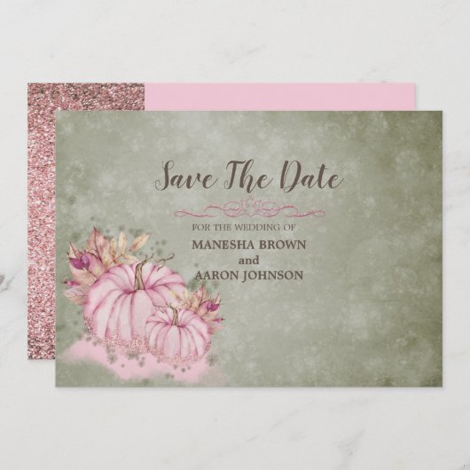 PINK Pumpkin Harvest - Flachkarte Save the Date (Vorne/Hinten)