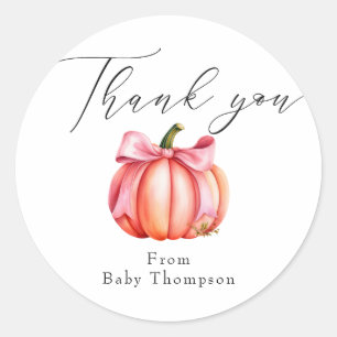 Pink Pumpkin Herbst Babydusche Vielen Dank Runder Aufkleber