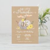 Pink Pumpkin Herbst Erster Geburtstag Einladung (Stehend Vorderseite)