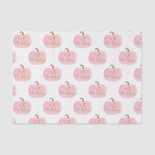 Pink Pumpkin Herbst Gold 1. Geburtstag Party Seidenpapier (Vorderseite)