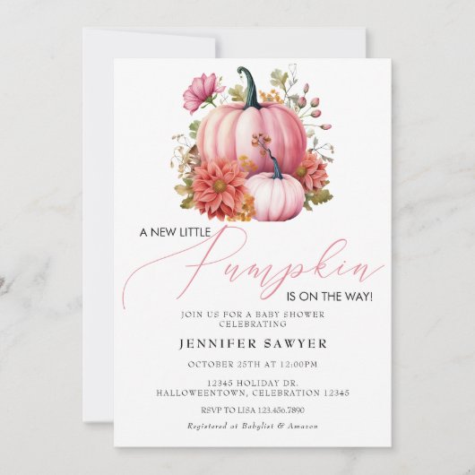 Pink Pumpkin | Kinderdusche im Herbst Einladung (Vorderseite)