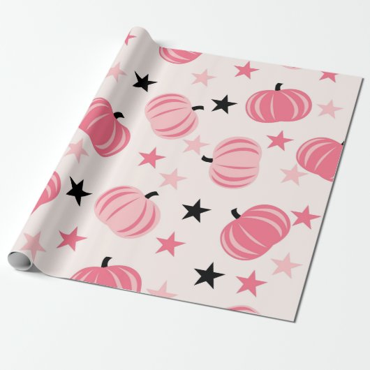 Pink Pumpkin-Muster mit Sternen Geschenkpapier (Ungerollt)