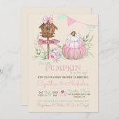 Pink Pumpkin Patch Birdhouse Girl Baby Dusche Einladung (Vorne/Hinten)