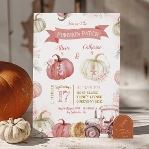 Pink Pumpkin Patch Sibling Girls Joint Birthday Einladung
