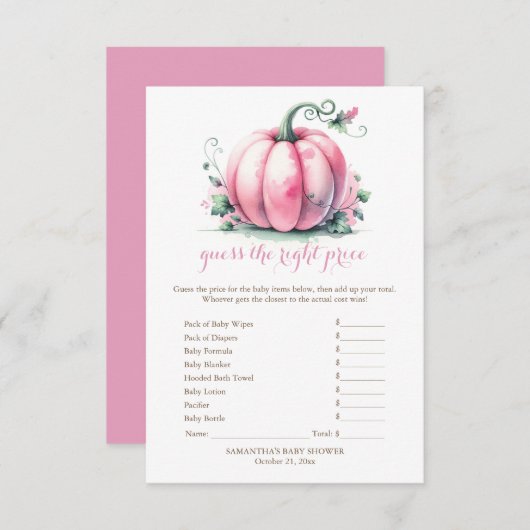 Pink Pumpkin rät das richtige Preisspiel Einladung (Vorne/Hinten)